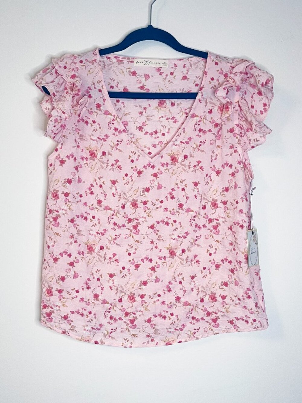 Fair Haven Pink Floral Ruffle Sleeve Top Size XL Romantic Cottagecore Whimsy NWT